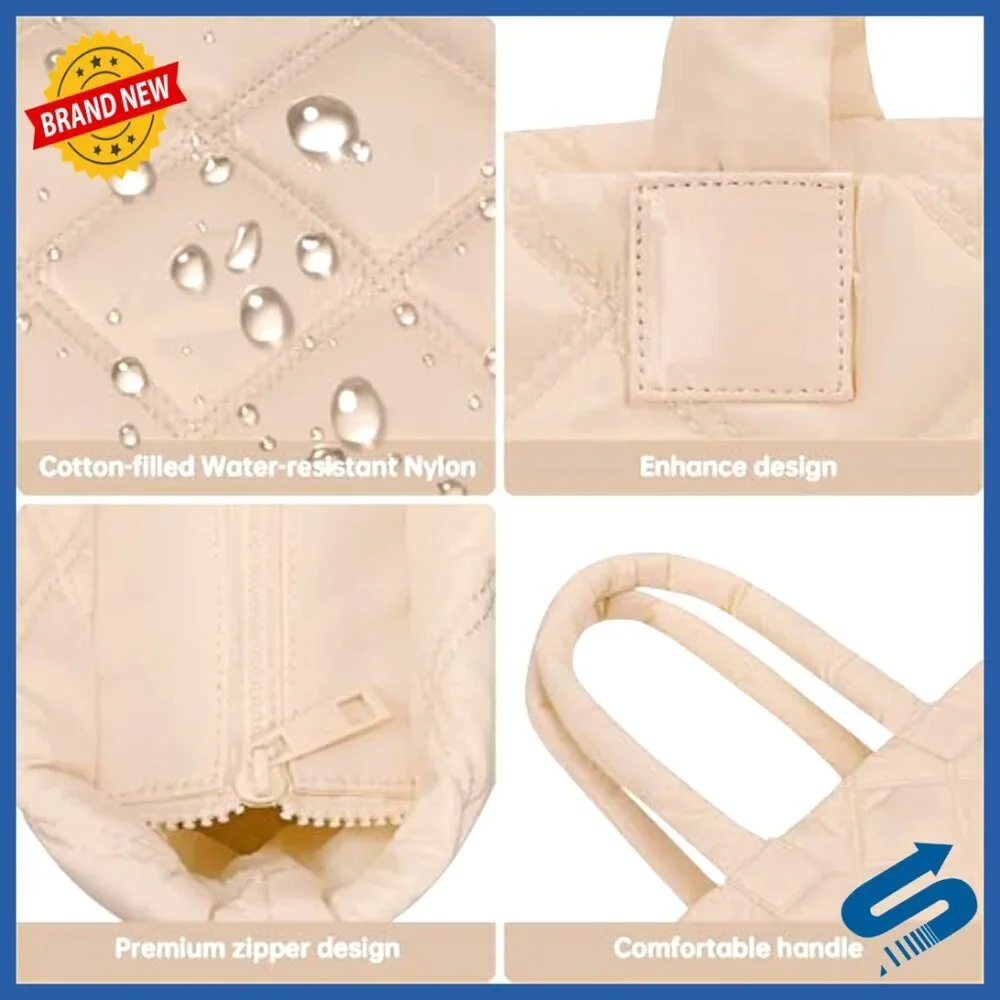 Quilted Nylon Tote Bag with Laptop Compartment for Work Travel